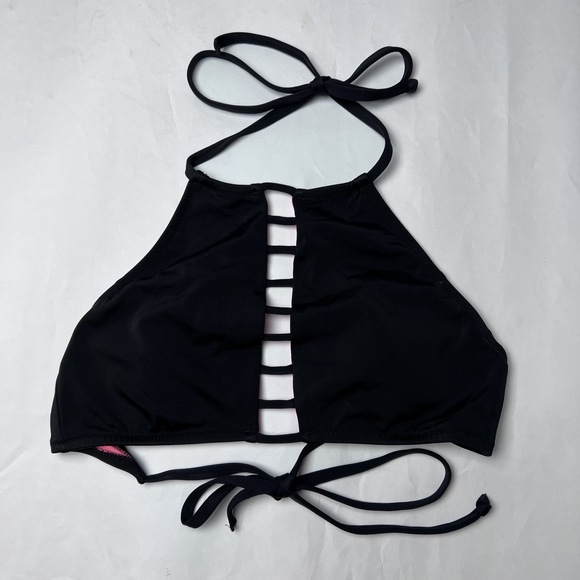 Pink Victoria's Secret Swimsuit Top Black with Pads Halter Small - Picture 1 of 7